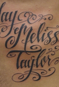 腰部黑色小孩名字字母纹身图案