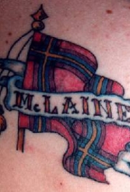 肩部彩色家族标志国旗纹身图案