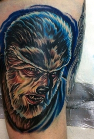 腿部彩色老式恐怖电影主题色狼人纹身