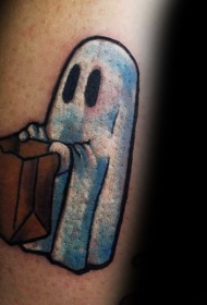 插画风格卡通幽灵与纸袋纹身图案