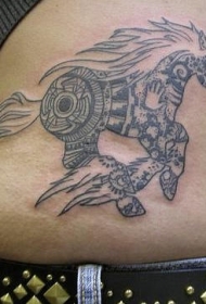 腰部灰色部落式马图腾纹身图片