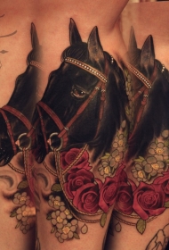 new school漂亮的马和字母纹身图案