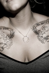 两个骷髅肩部纹身图案