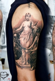 旧货风格彩色肩部古代雕像纹身图案