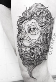 大腿部落风格黑色线条老虎纹身图案