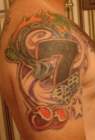 肩部彩色数字纹身图案