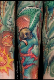 五彩斑斓的骷髅和各种古生物纹身图案