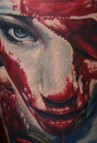 腿部彩色神秘的恐怖电影血色女人纹身