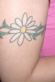 手臂彩色清新菊花臂环纹身图案