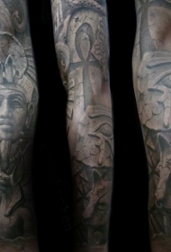 花臂埃及石雕风格纹身图案