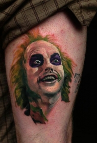 大腿彩色疯狂小丑纹身图案