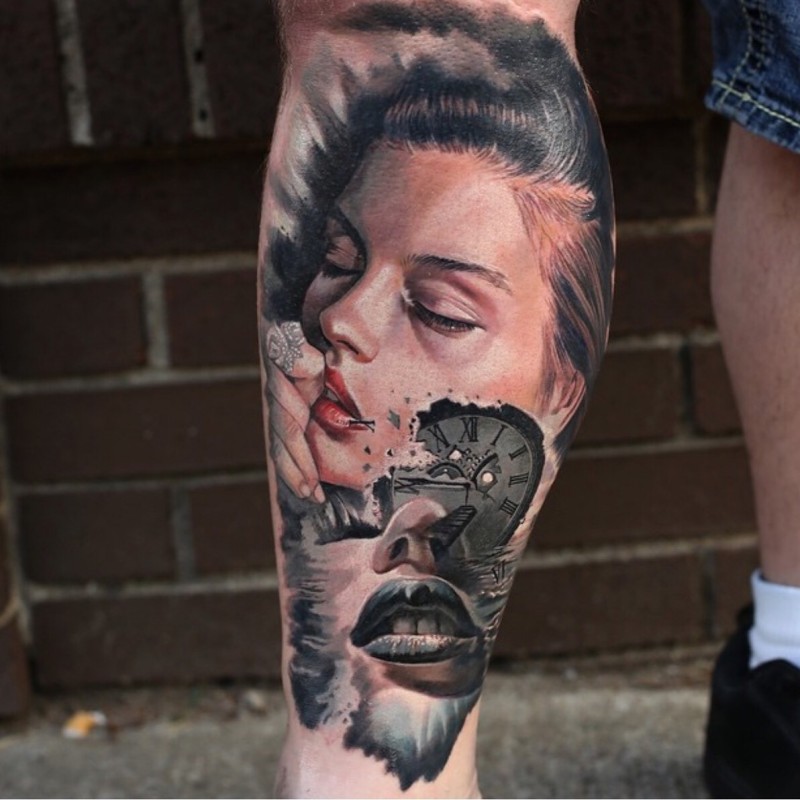 现实主义风格彩色性感女人纹身图案