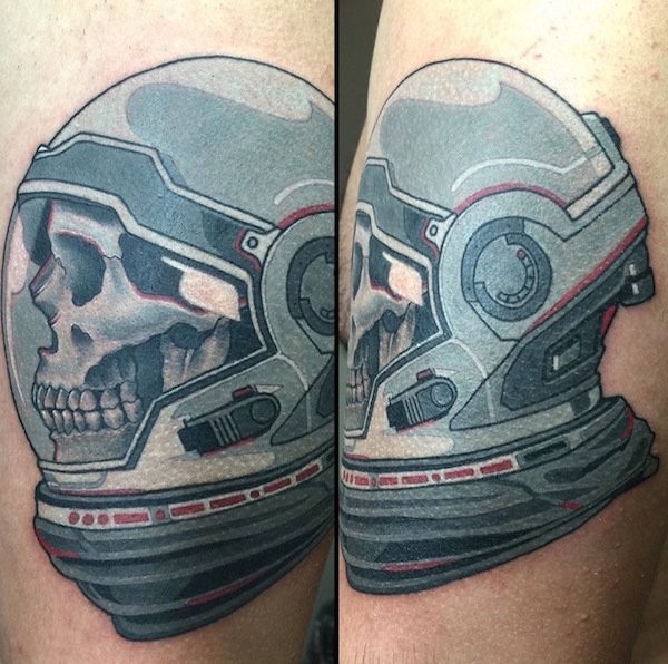 新风格的彩色太空人骷髅纹身图案