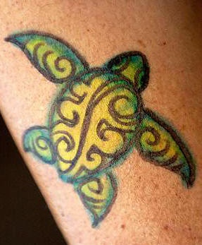 手臂彩色非常漂亮的小海龟纹身图案