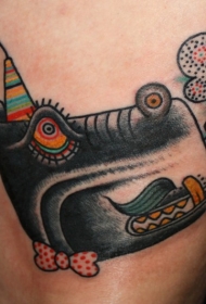 快乐的黑色河马与蝴蝶结纹身图案