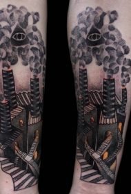神秘的黑色楼梯烟冲纹身图案