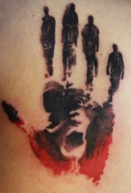 背部神秘的手形人像纹身图案