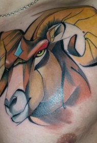 胸部卡通彩色公羊纹身图案