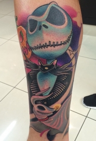 小腿五彩怪物绅士纹身图案