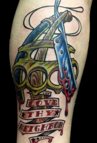 手臂彩色英文字母纹身图片