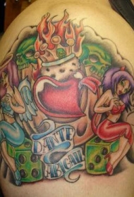肩部彩色神圣的心纹身图案