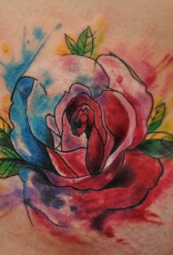 腰部水彩色玫瑰花纹身图案