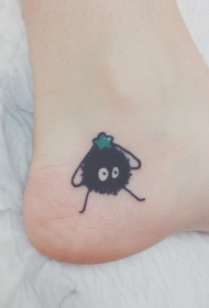 脚后根简单的彩色卡通煤球纹身图案