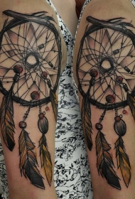 肩部素描式彩色梦捕网纹身图案