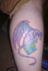 腿部彩色中年的石像鬼纹身图案