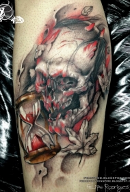 新的学校风格色的血腥恶魔骷髅纹身图案