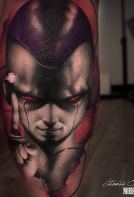 新学校风格的彩色腿部神秘生物纹身