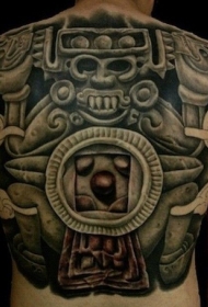 背部黑色的古代石像纹身图案