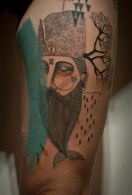 腿部个性彩色不寻常的肖像纹身图案