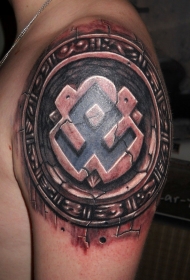 肩部石雕风格古片纹身图案