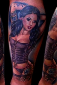 美丽的手绘彩色性感女人纹身图案