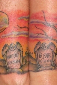 手腕彩色卡通纪念墓碑纹身图案