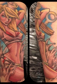 腿部旧货风格彩色诱人的女孩纹身
