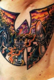 背部old school中世纪骑士彩色纹身图案