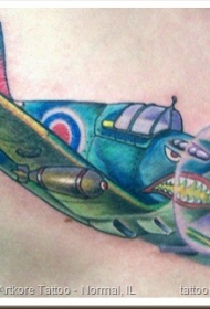 腰侧彩色卡通大型战斗机纹身图片