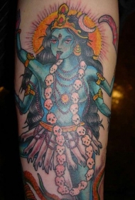 腿部彩色毗湿奴神纹身图案