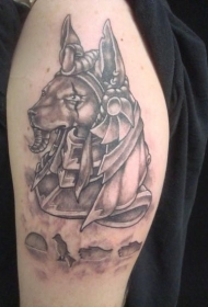 大臂古埃及主题黑白神像纹身图案