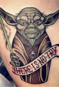 漫画风格彩色尤达与字母纹身图案