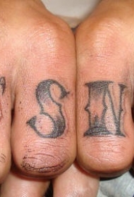 手指黑白字母纹身图案