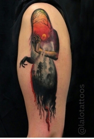 肩部华丽的彩色幽灵与暗森林纹身