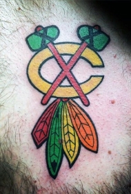 彩色卡通印度符号与羽毛纹身图案