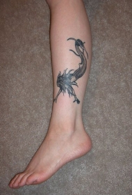 腿部黑灰深海美人鱼纹身图案