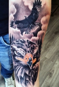 手臂彩色飞行鹰纹身图案