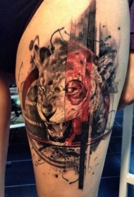 新传统风格的彩色恶魔狮子纹身