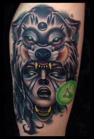 new school恶魔狼头盔纹身图案