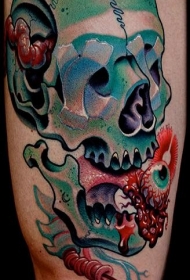彩色令人毛骨悚然的骷髅与眼球纹身图案